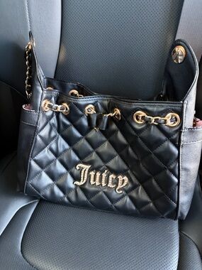 Juicy Couture Black Quilted Shoulder Tote with Gold Accents